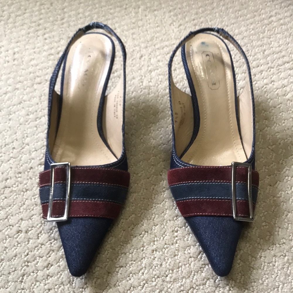 Coach kitten heels- denim and suede
